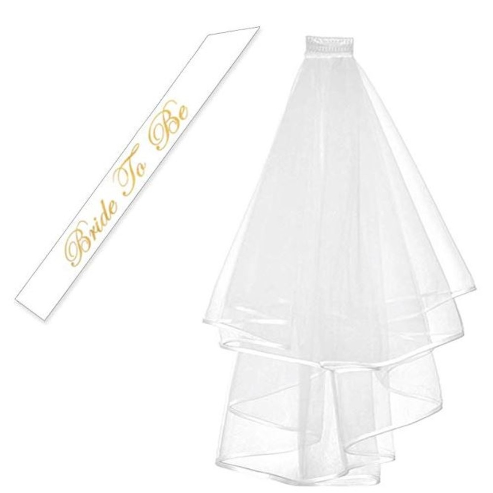 Bridal Wedding Veil & Bride to Be Sash-White
